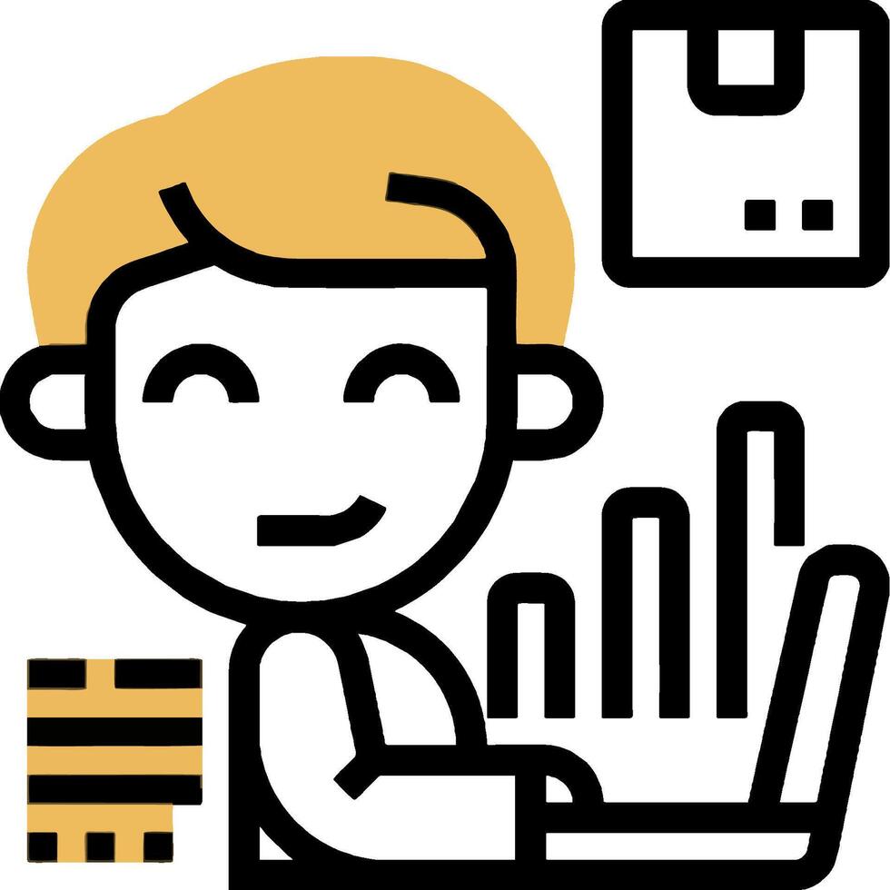 A man is working on a laptop with a calculator vector