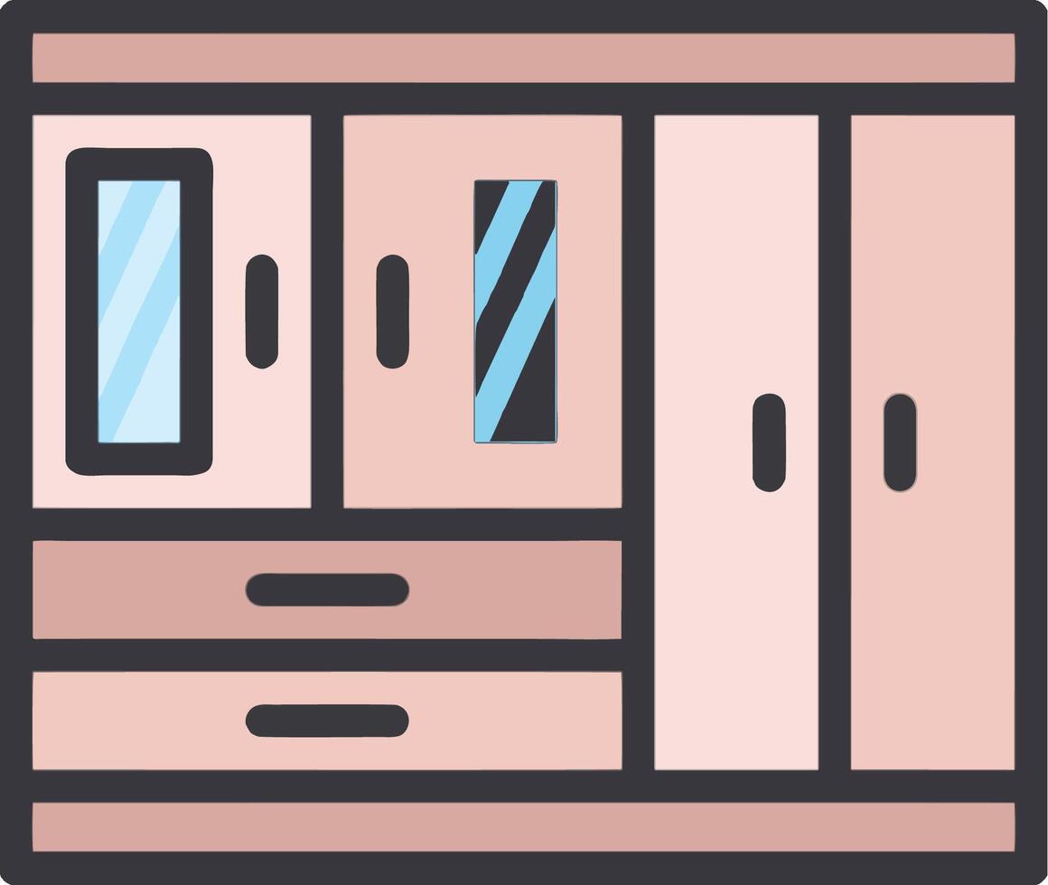 A pink and white wardrobe with two doors vector