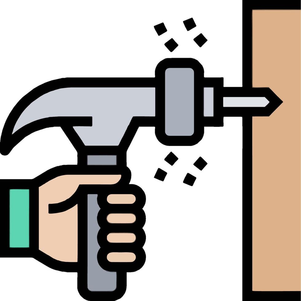 Hand holding hammer and hammering on wood vector