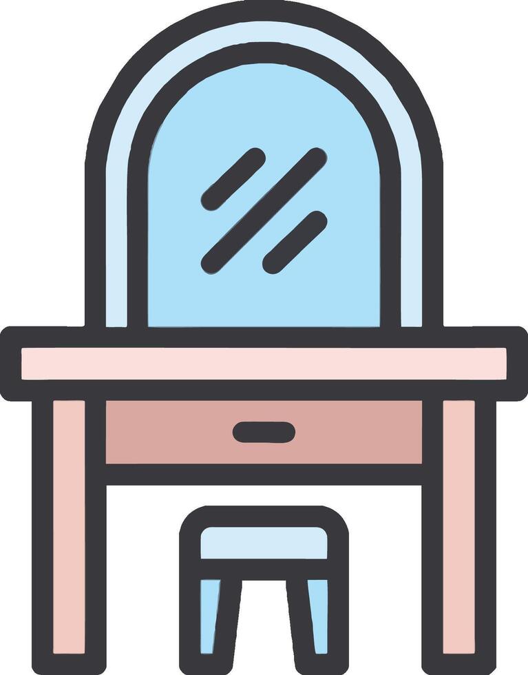 A table and chair with a mirror on it vector