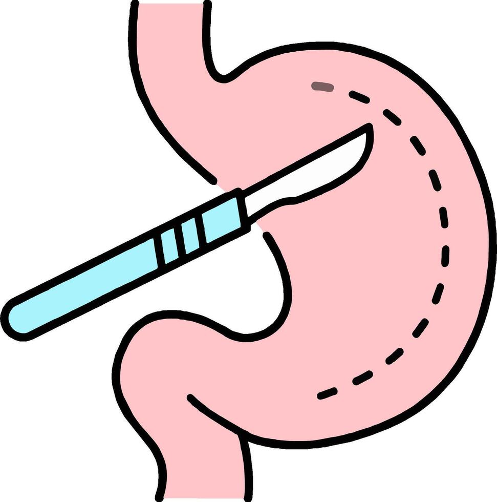 A cartoon illustration of a stomach with a knife vector