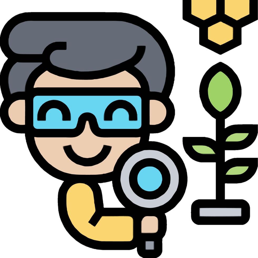 A man holding a magnifying glass and a plant vector