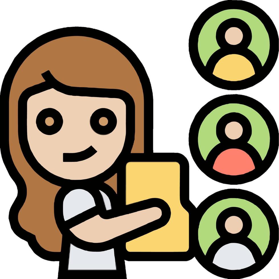 A woman holding a folder with people around it vector