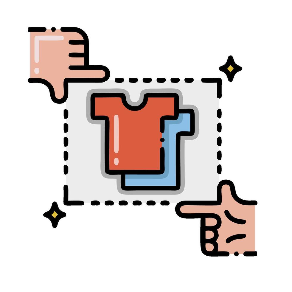 Hand pointing at a t - shirt in a frame vector