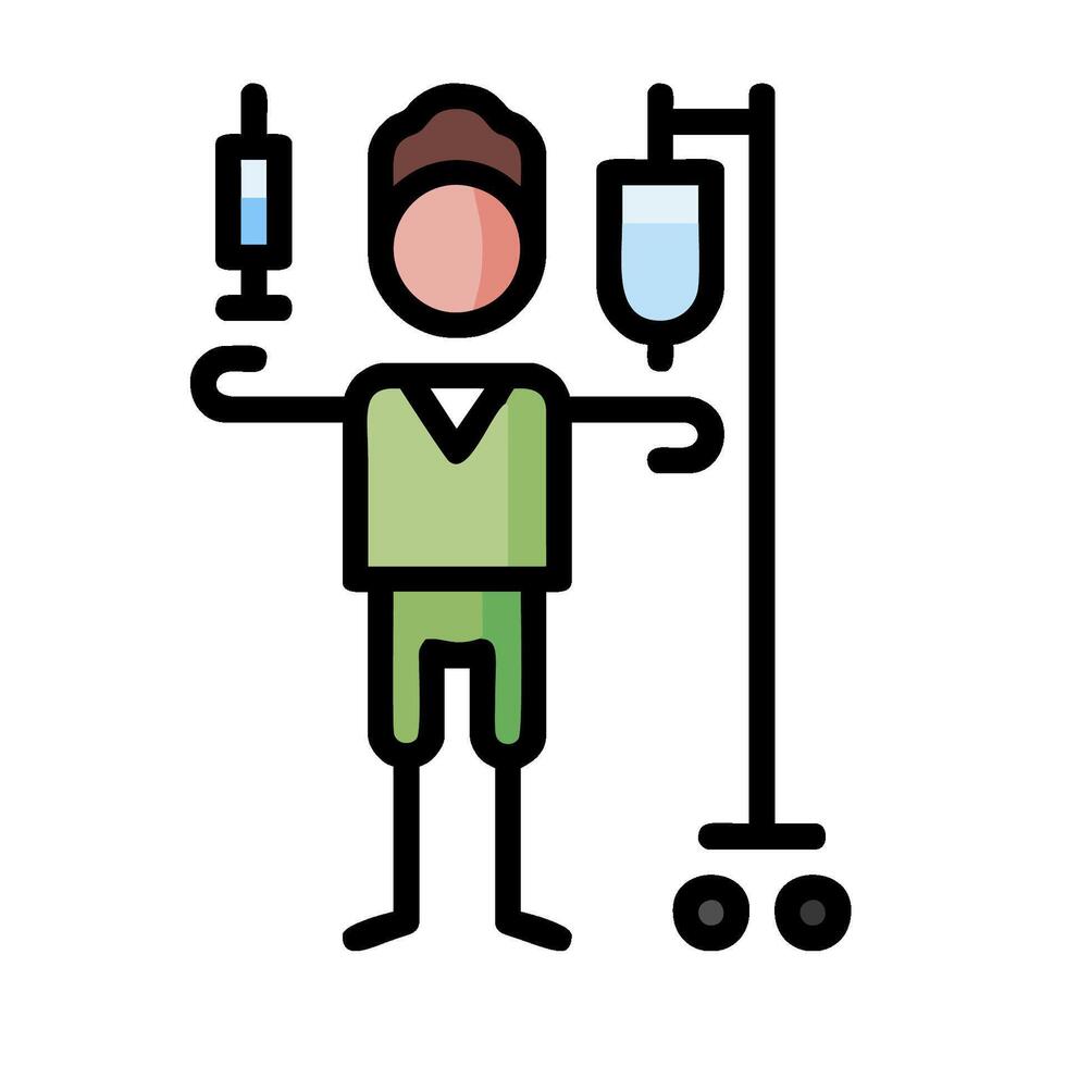 A man in a green shirt is holding an iv drip vector