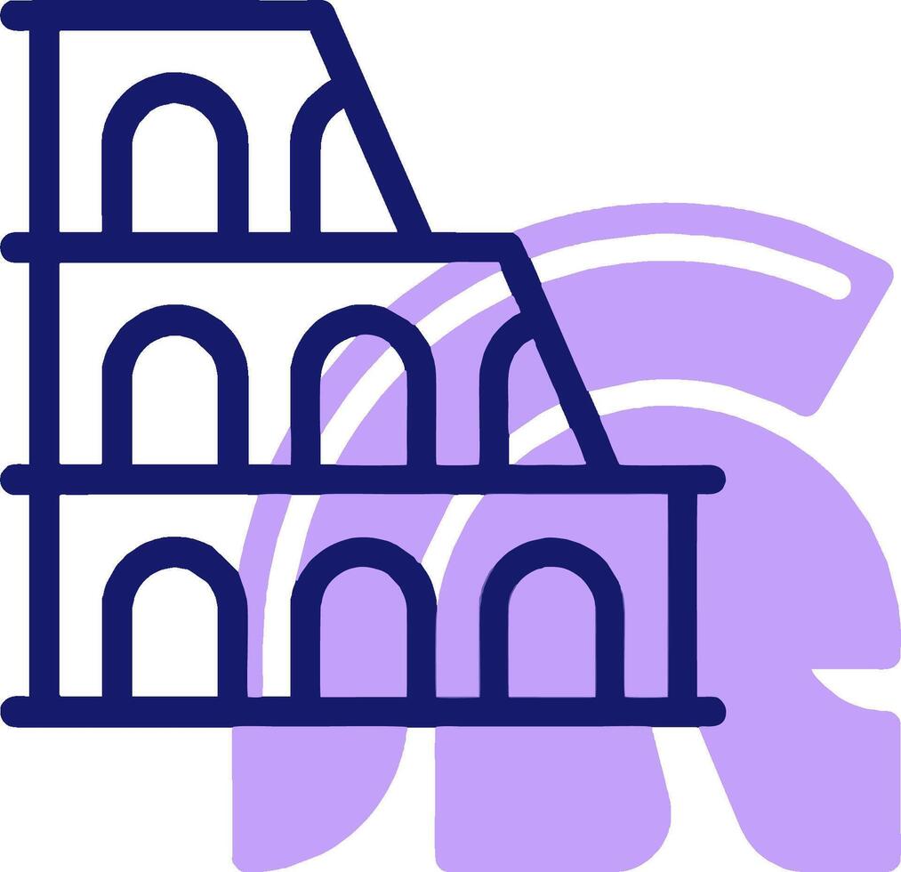 A purple and white logo with a coliseum in the middle vector