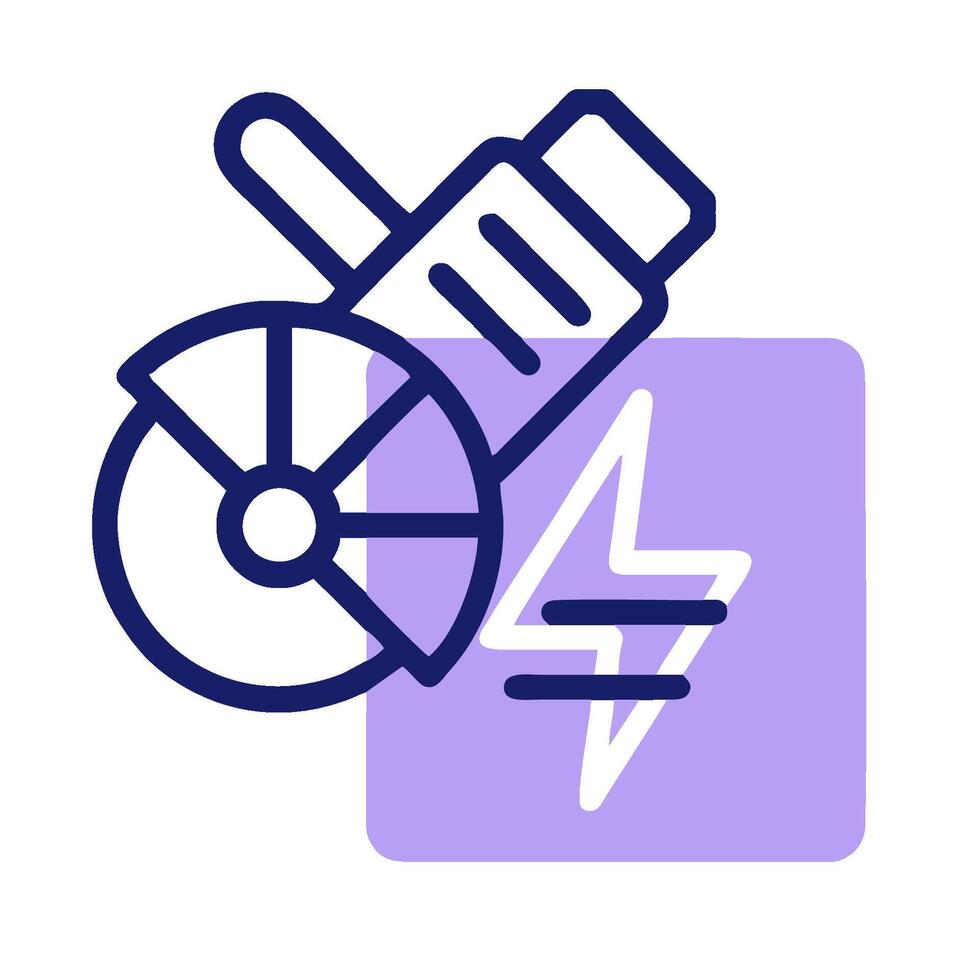 A purple icon with a light bulb and a power cord vector