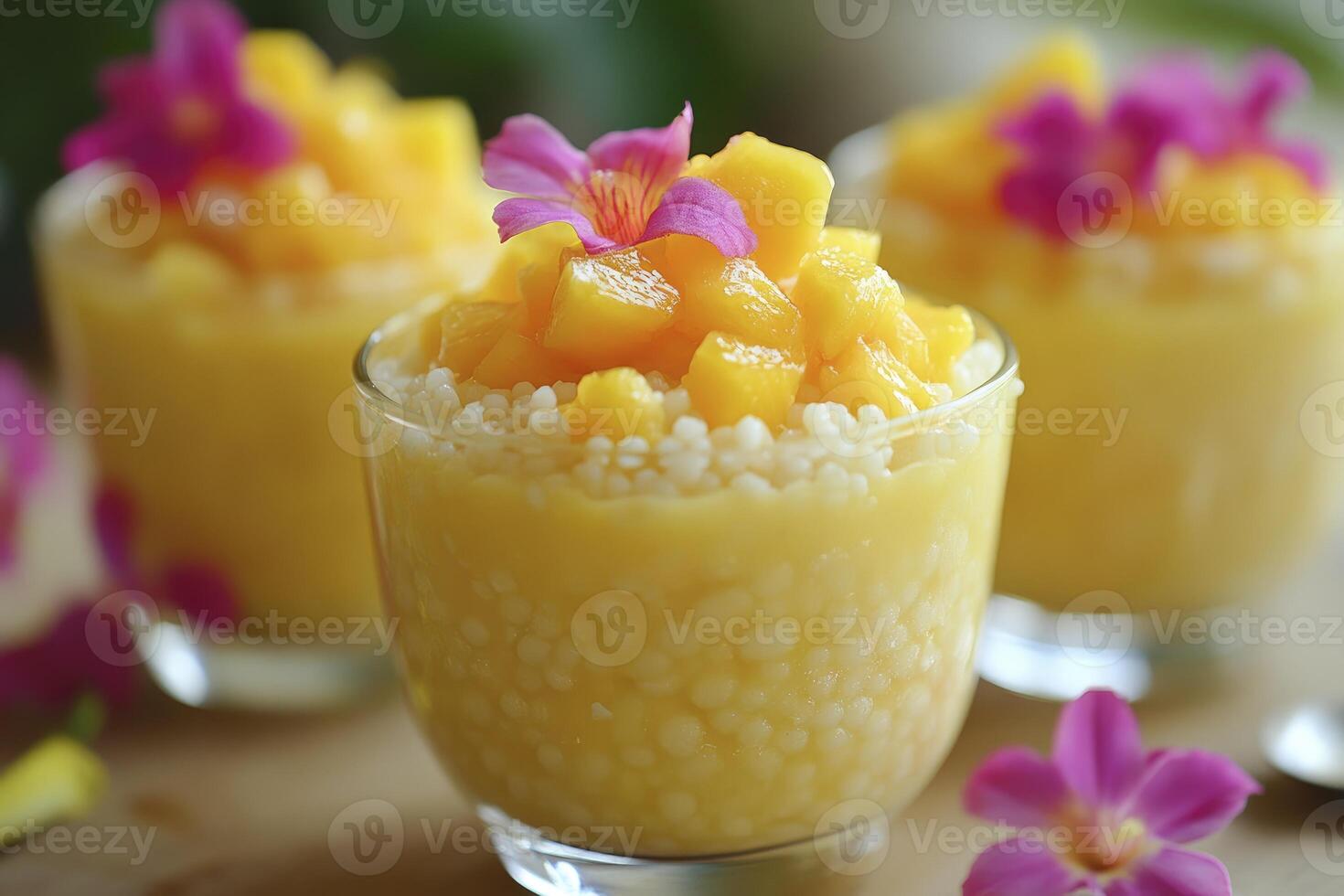 Mango pudding with coconut and coconut milk photo