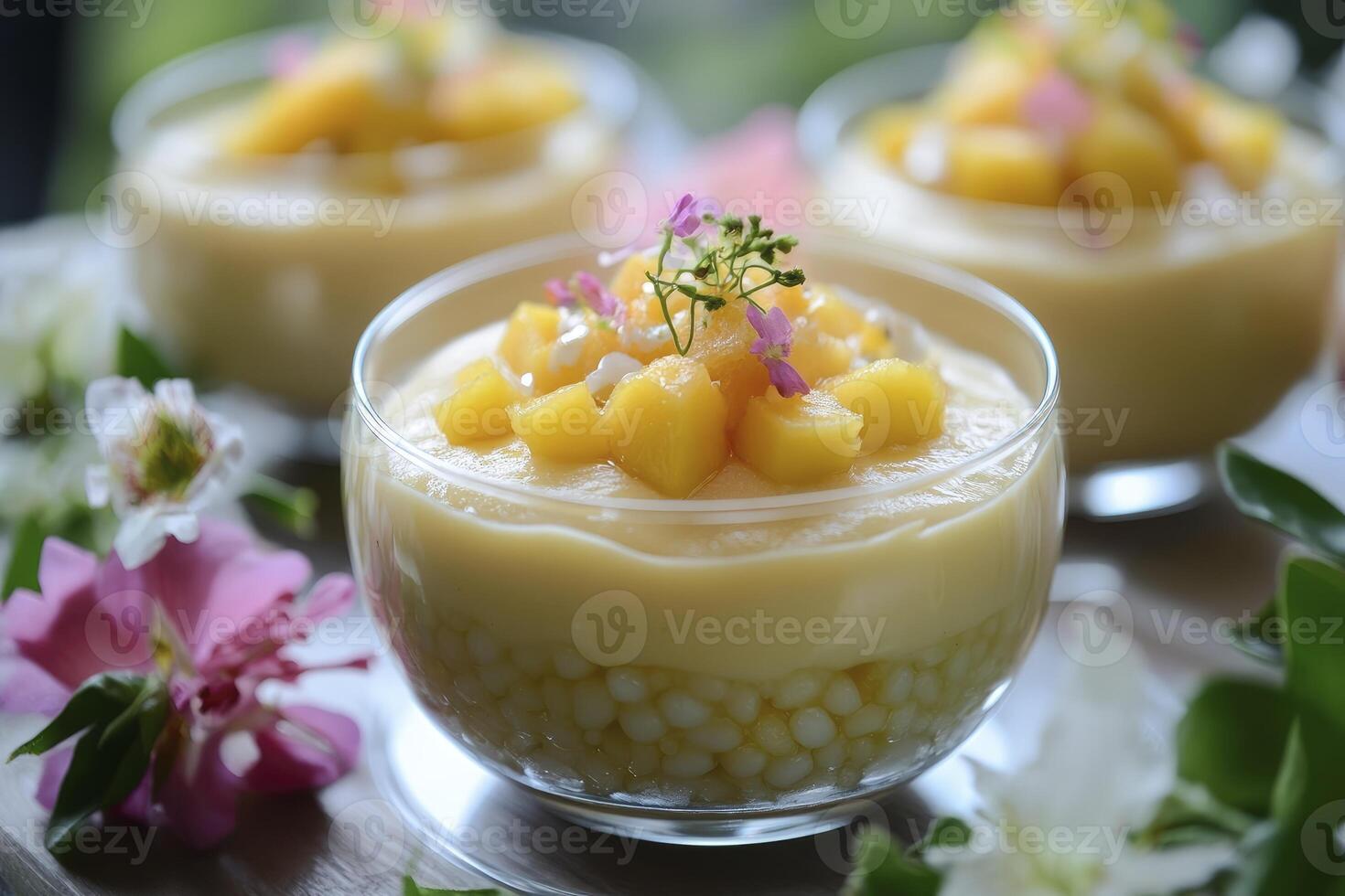 Mango pudding with pomelo and coconut photo