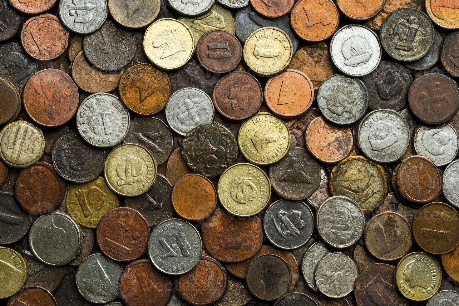 A large pile of coins with different colors photo
