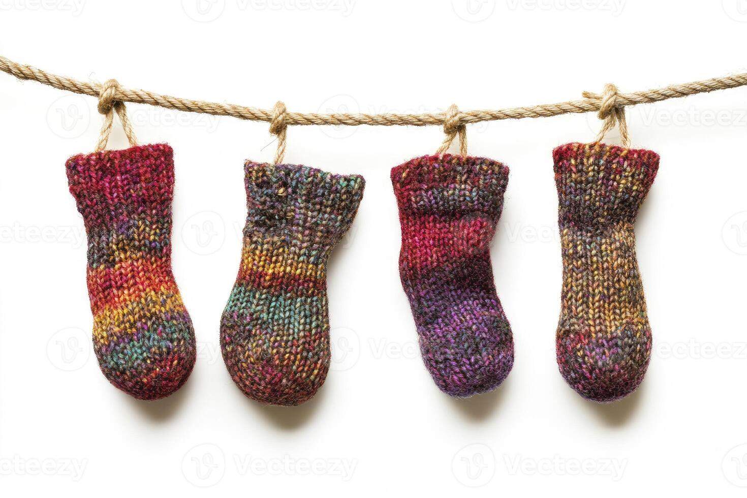 Three pairs of socks hanging on a rope photo