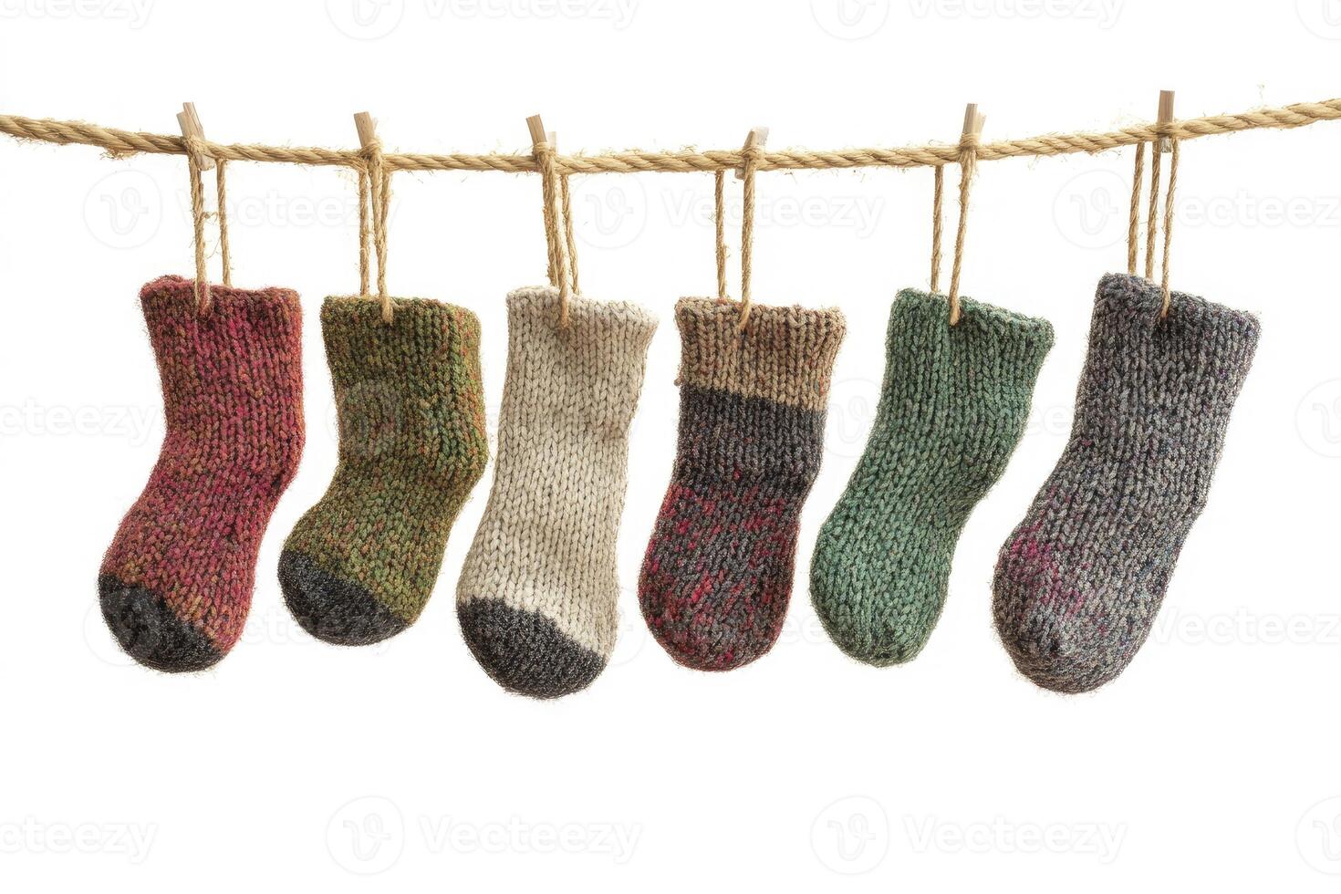 Six pairs of socks hanging on a rope photo