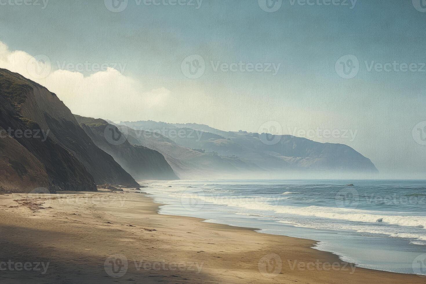 A beach with a cliff on one side and the ocean on the other photo