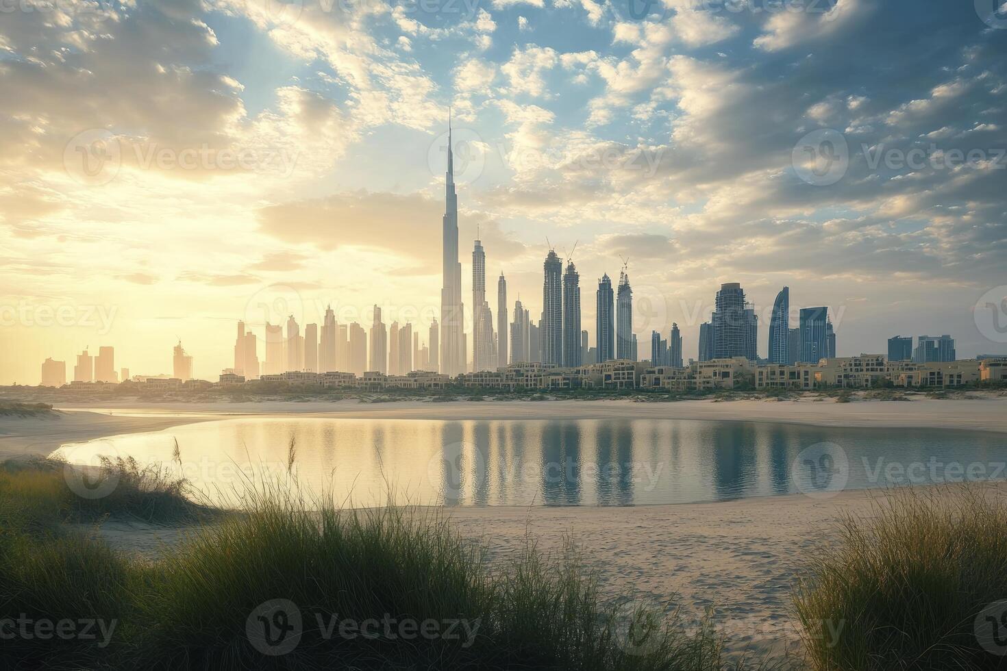 Dubai skyline at sunset photo
