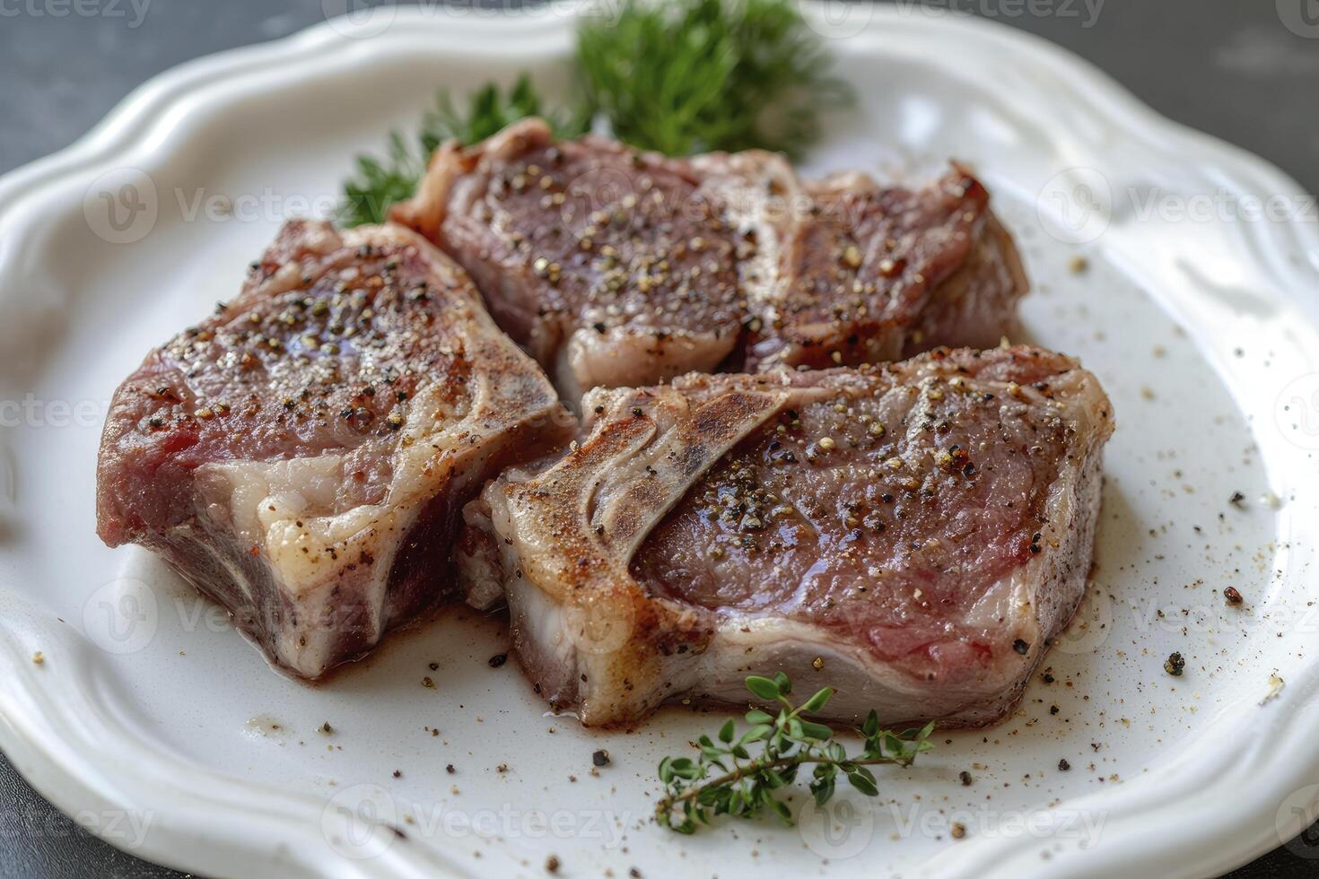 A plate with two pieces of meat on it photo