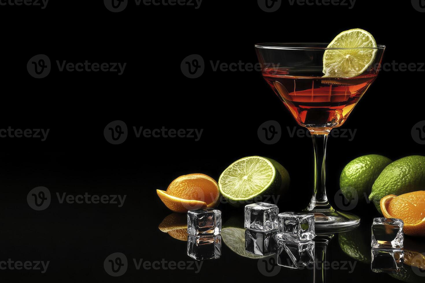 A glass of wine with lime slices and oranges photo