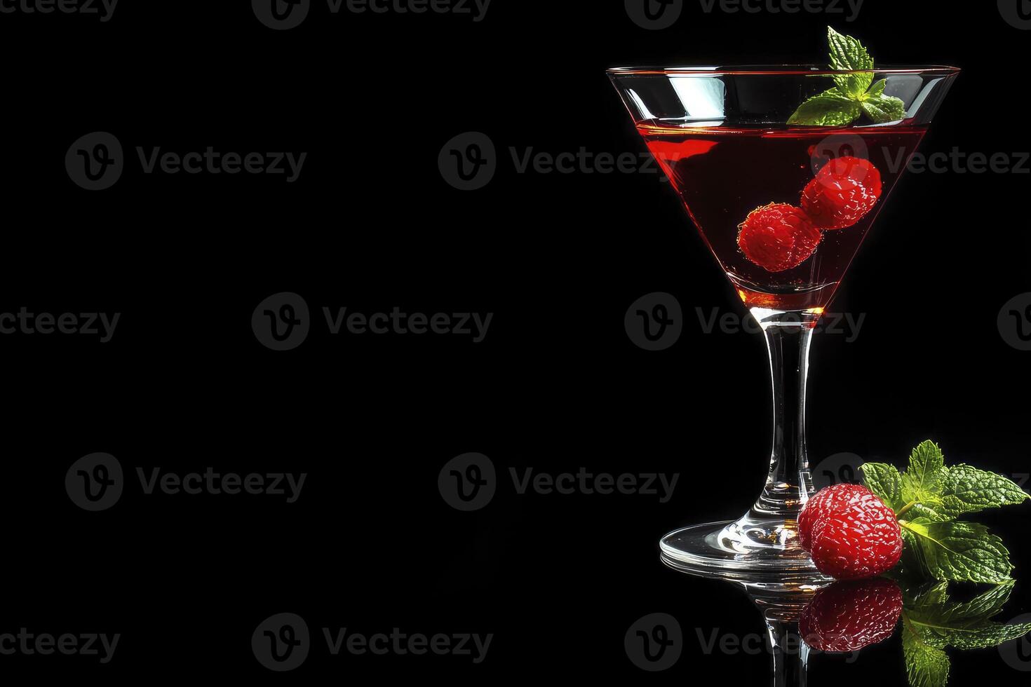 A martini with raspberries and mint leaves photo
