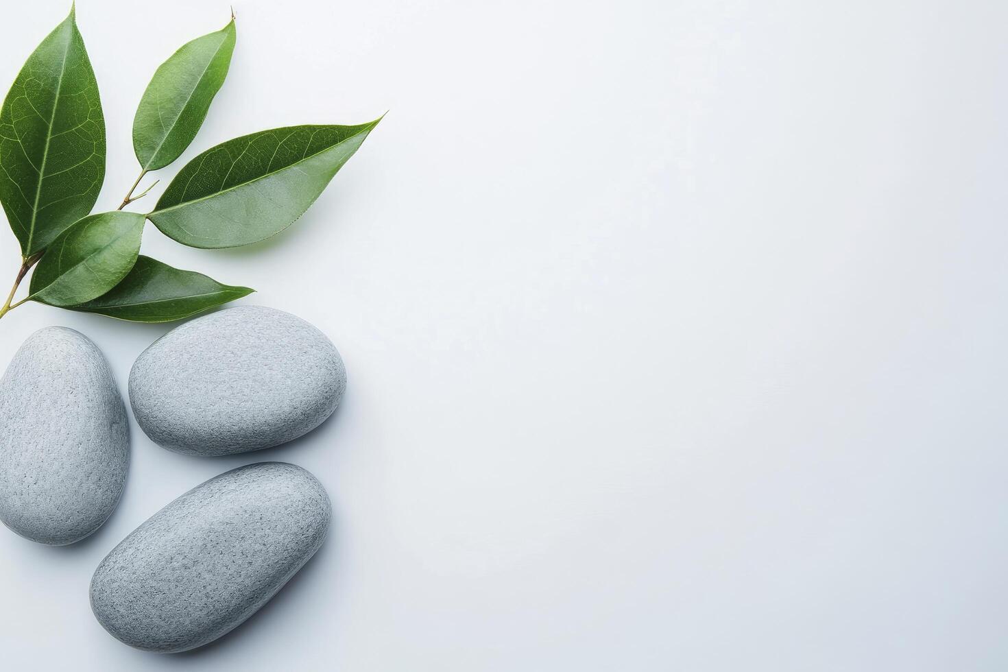 Three stones and a leaf on a white background photo