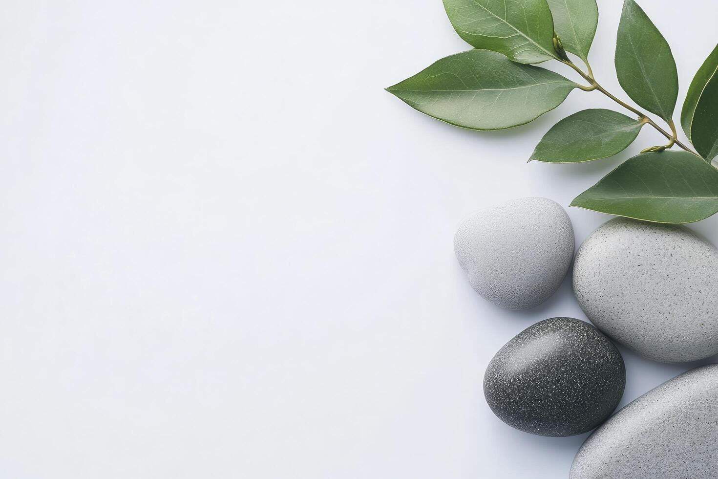 Spa stones and leaves on white background photo