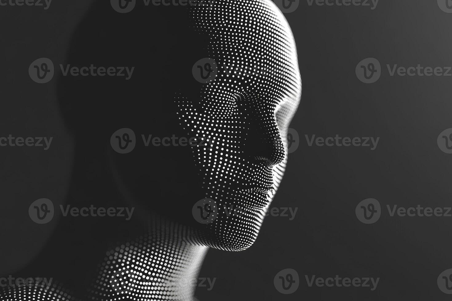 A black and white image of a man's head photo