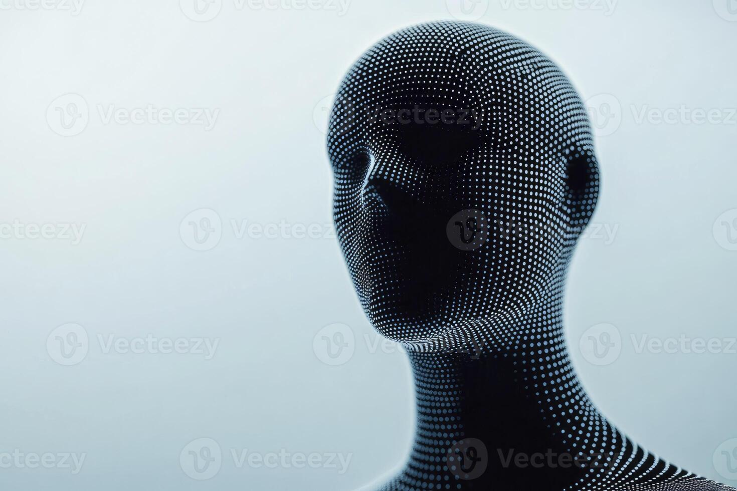 A mannequin head with a black mesh pattern photo