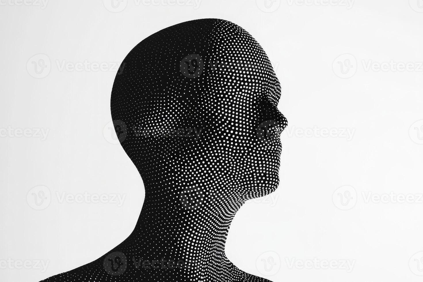 A black and white photo of a mannequin head