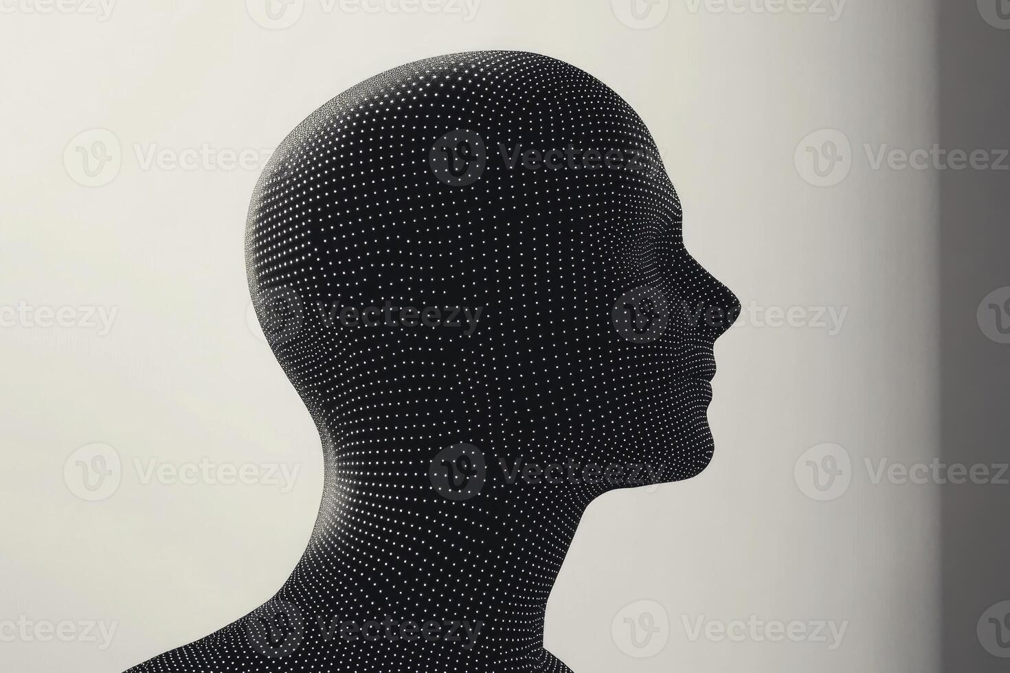 A black and white image of a man's head photo