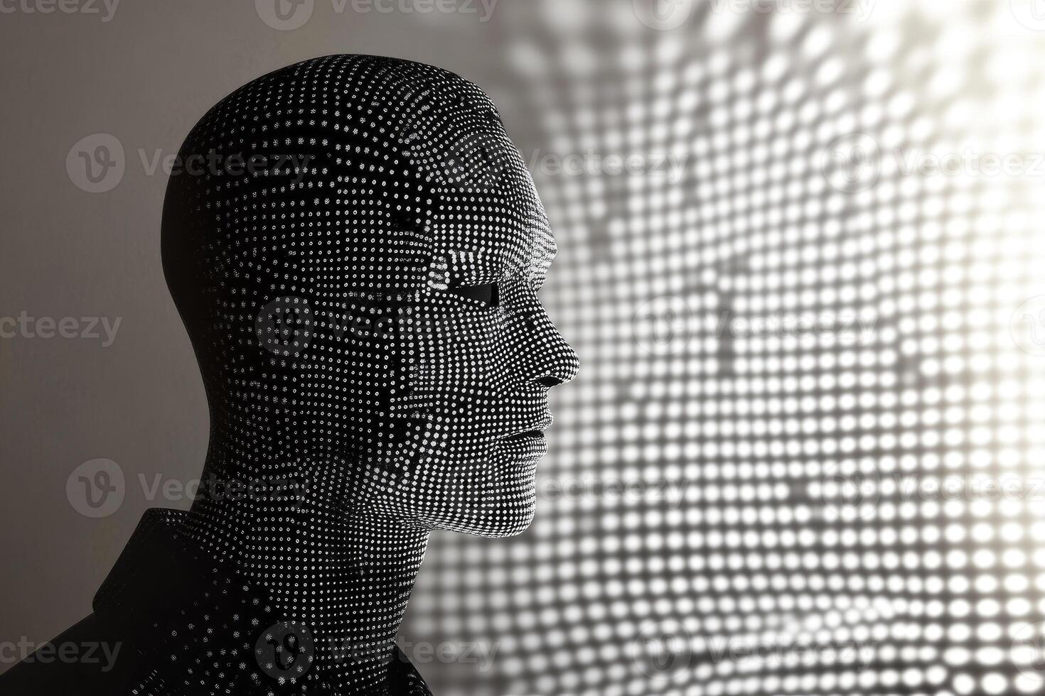 A man's head is made up of dots photo