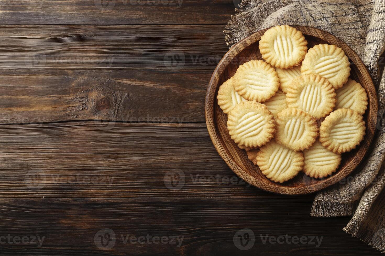 Biscuits on wooden table top view photo