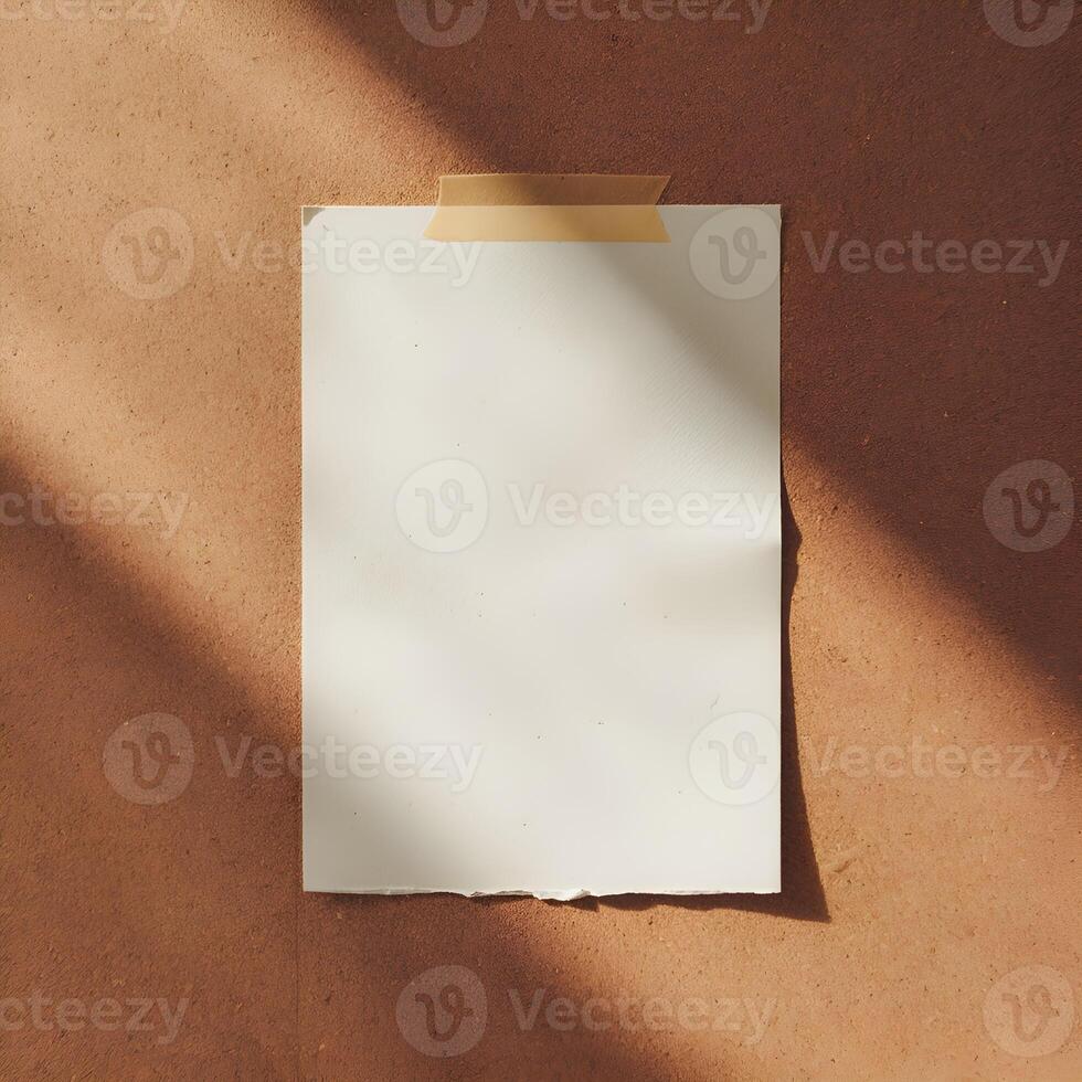 Blank Paper Pinned to a Textured Cork Wall, copy space white paper photo