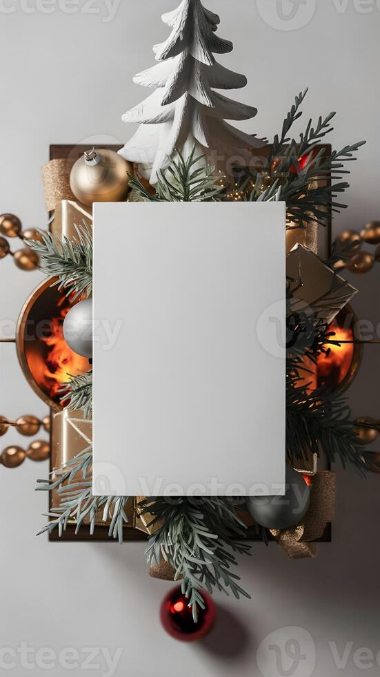 Merry Christmas and Happy New Year greeting card mockup template. photo
