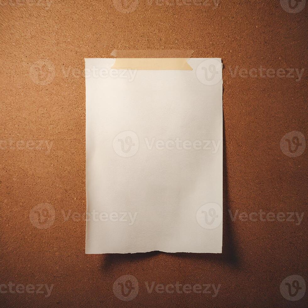 Blank Paper Pinned to a Textured Cork Wall, copy space white paper photo