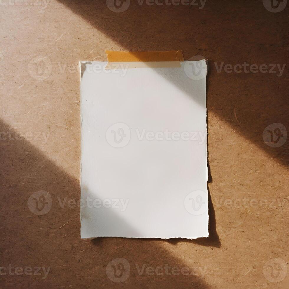 Blank Paper Pinned to a Textured Cork Wall, copy space white paper photo