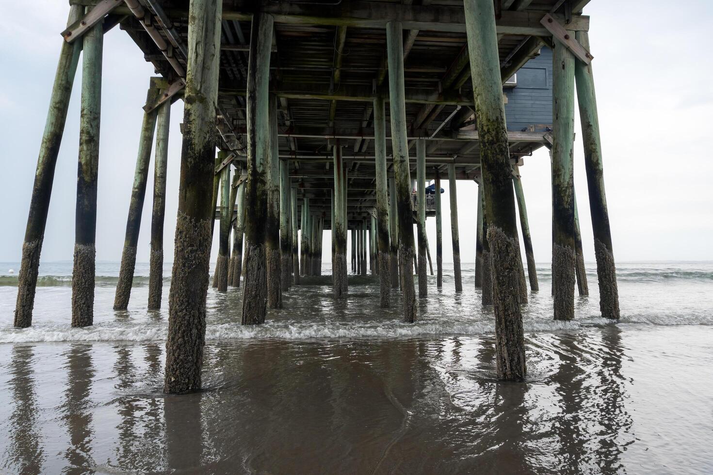 Boston, USA - August 13, 2019-view of the beach in Old Orchard Beach, a town in Massachusetts during a cloudy day photo