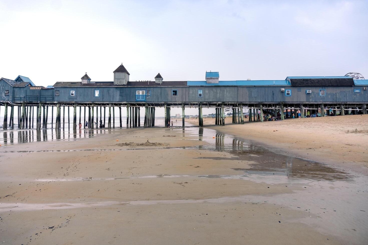 Boston, USA - August 13, 2019-view of the beach in Old Orchard Beach, a town in Massachusetts during a cloudy day photo
