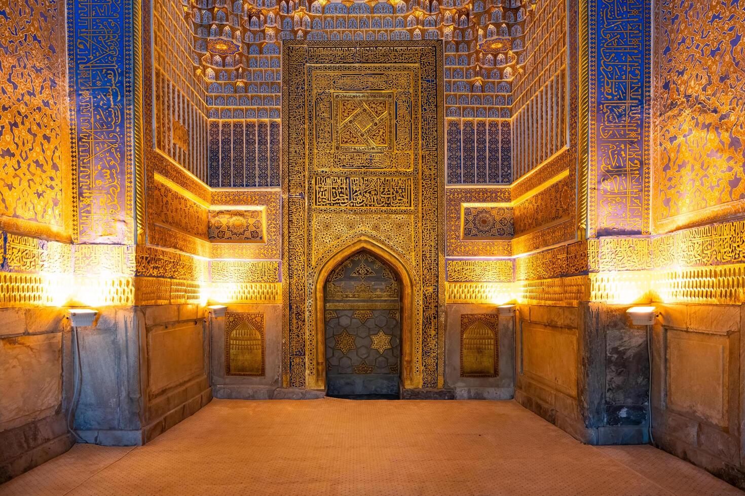 Samarkand, Uzbekistan-august 12, 2023-Interior of the Tilla-Kari Mosque in the Registan Square in Sammarkand during summer day photo
