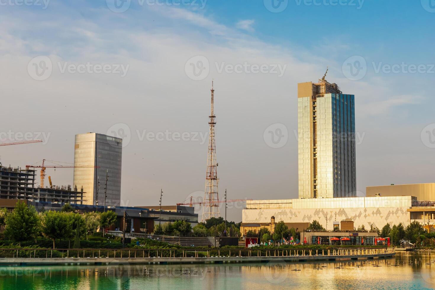 The subject of the photo is the construction of a building of a business center or residential building