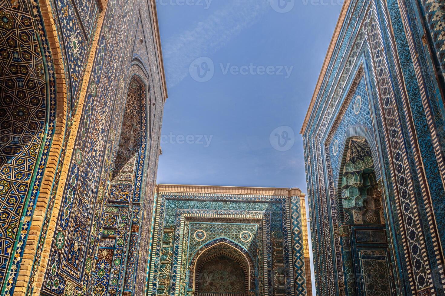 Beautiful oriental views of the tomb of the wives of the commander Amir Temur - Shakhi Zinda photo