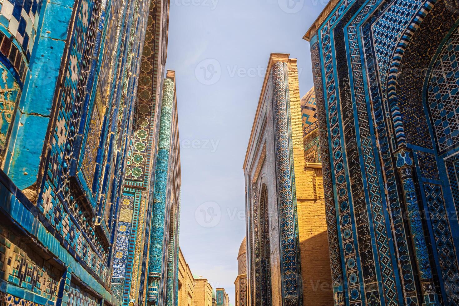 Beautiful oriental views of the tomb of the wives of the commander Amir Temur - Shakhi Zinda photo