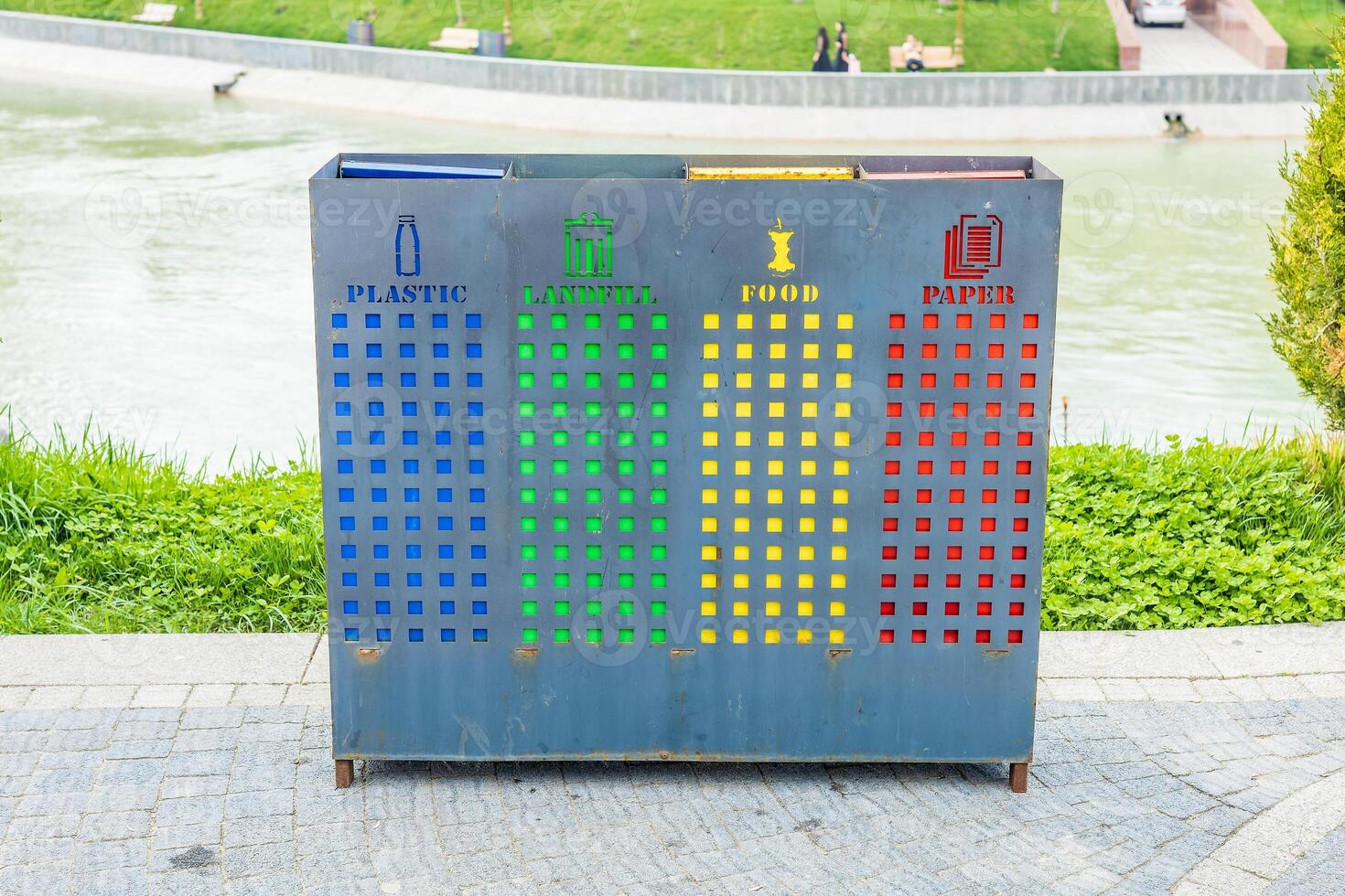 Garbage containers in the city environmental protection theme photo
