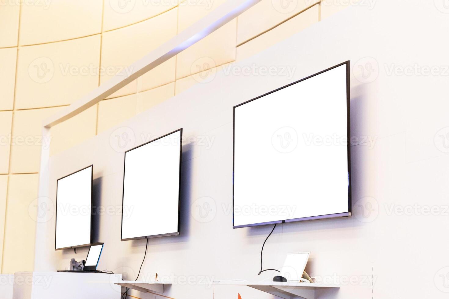 Blank mockup display with laptops at the event photo