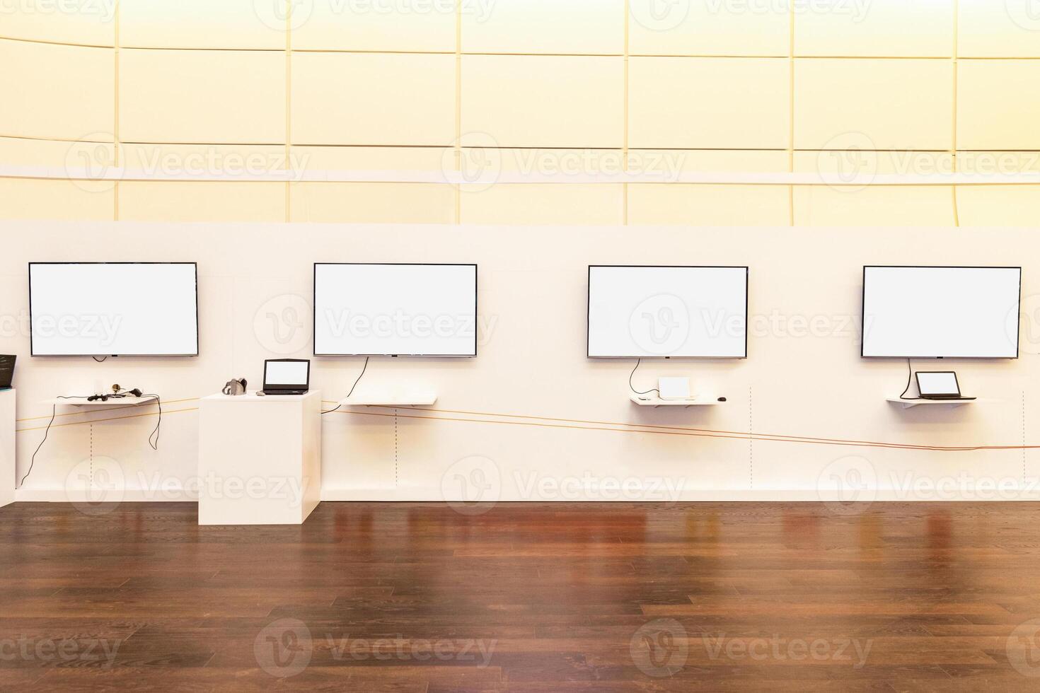 Blank mockup display with laptops at the event photo