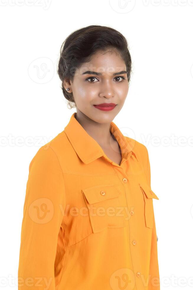 Portrait of beautiful young smiling girl photo