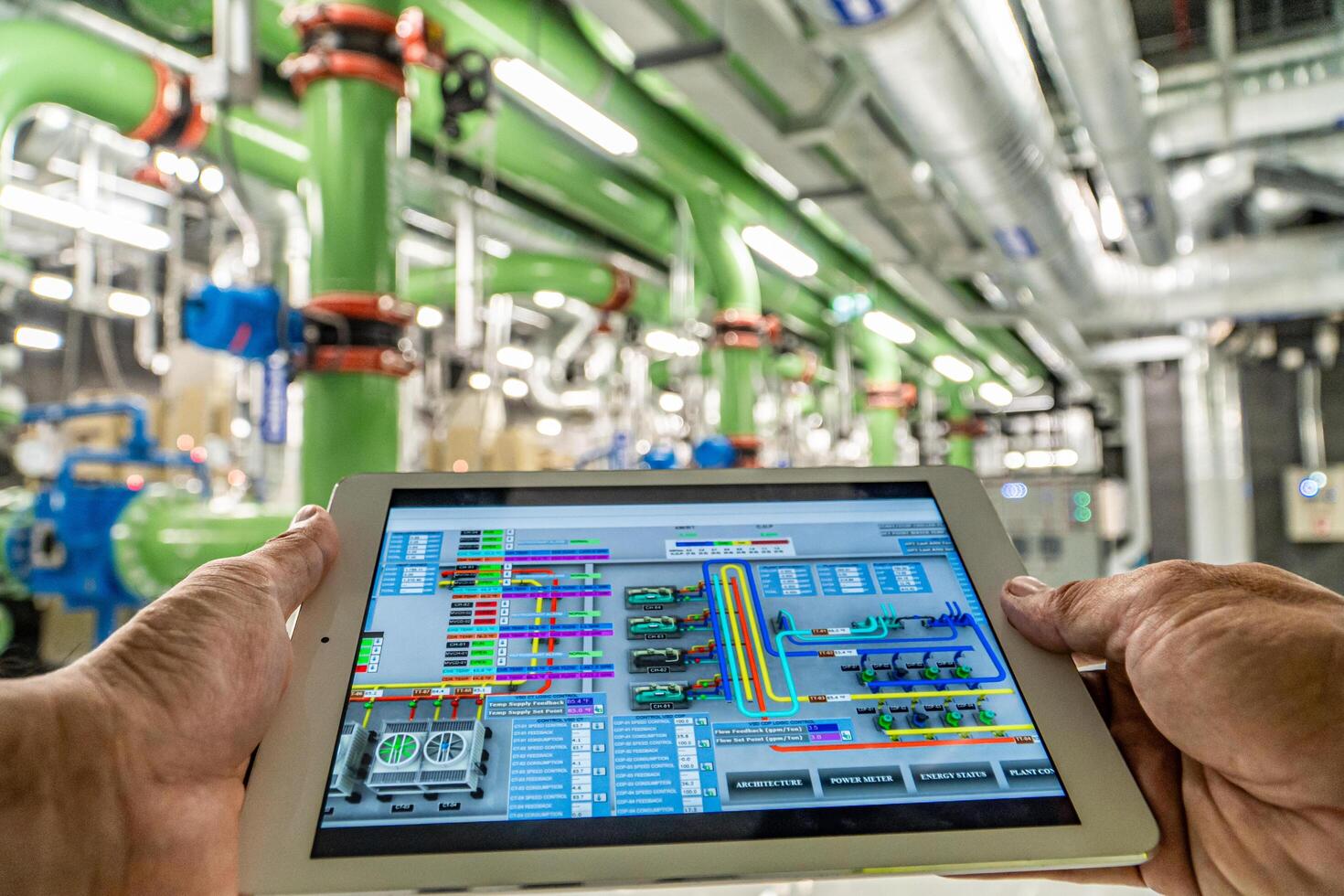 asian man factory technologist. Industrial worker. Chemical plant specialist. photo