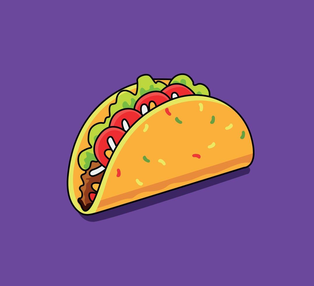 Mexican tacos isolated on purple background in flat style vector