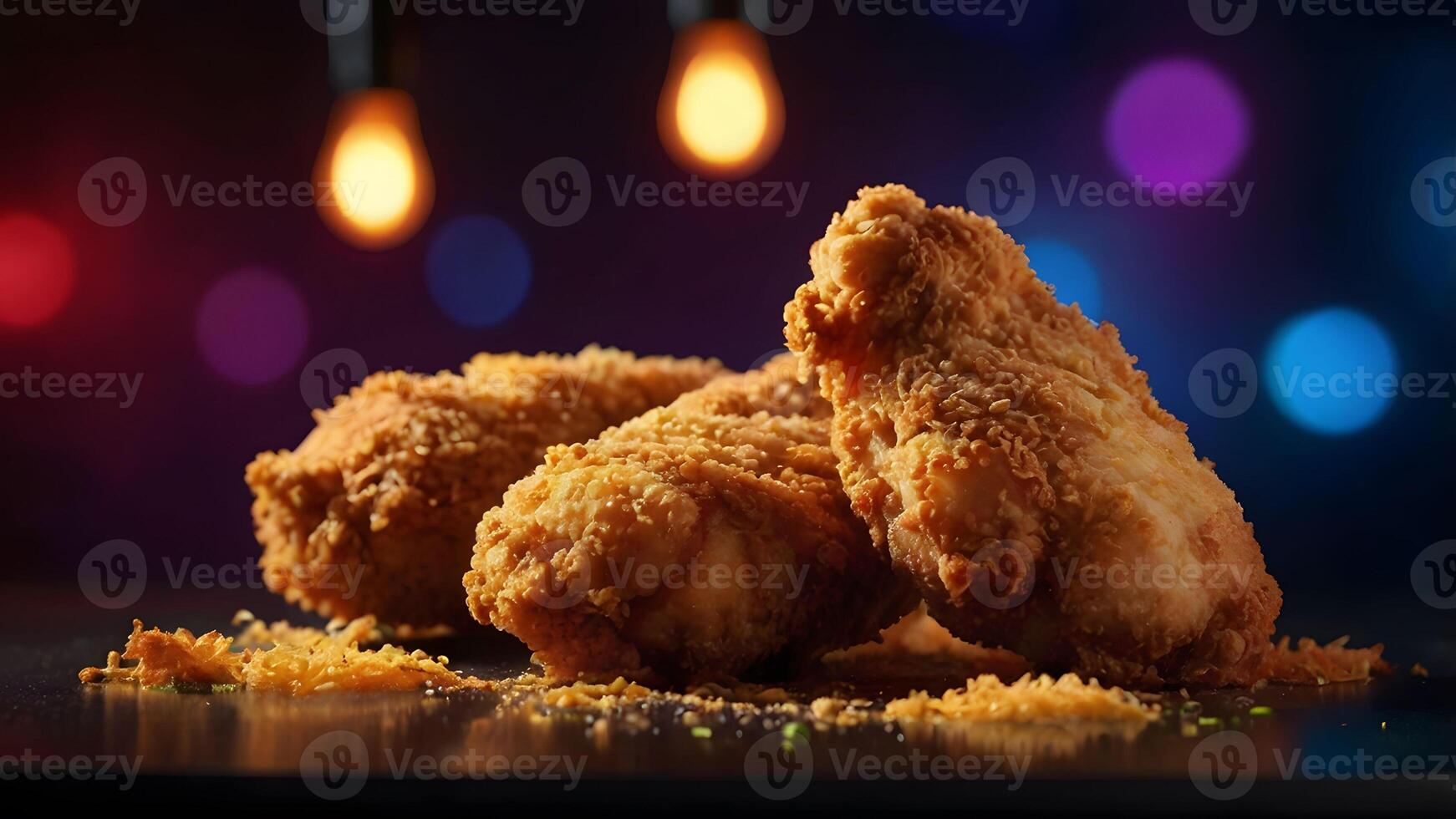 Crispy Fried Chicken Drumsticks on a Plate with Colorful Background photo