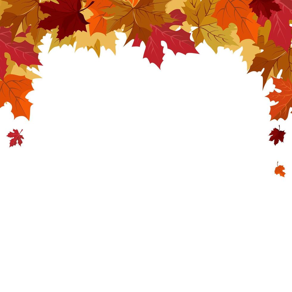 isolated square frame of yellow dry maple autumn leaves. Border for text and lettering. Isolated flat illustration with brown plant for design, greeting card, banner, board, flyer, sale, poster vector