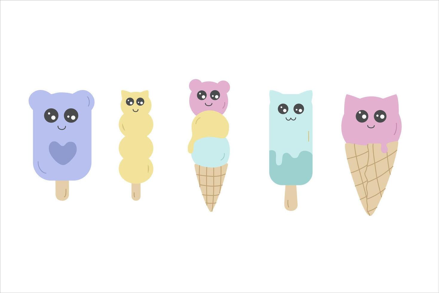 Set of color illustrations of cute icecream. vector