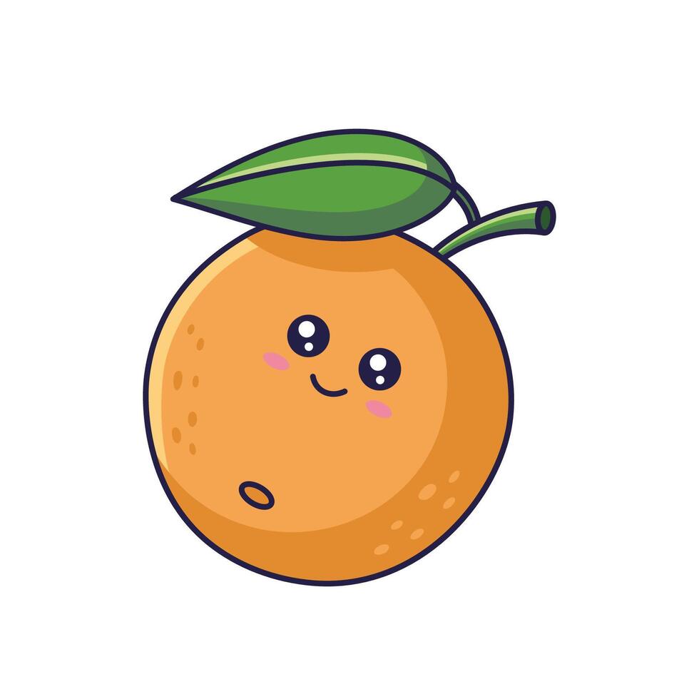 Cute Kawaii Orange character. hand drawn cartoon icon illustration. Orange character in doodle style. Isolated on white background. vector