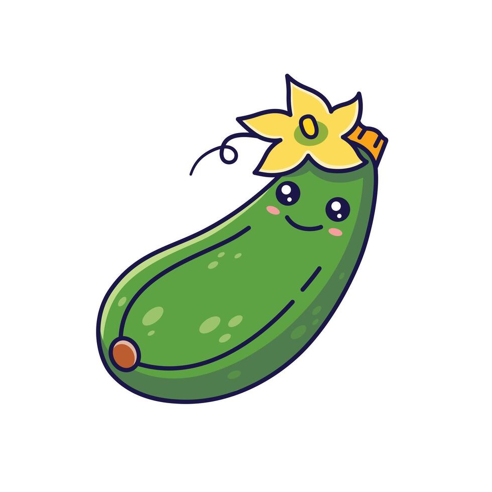 Cute Kawaii zucchini cartoon icon illustration. Food vegetable flat icon concept isolated on white background vector